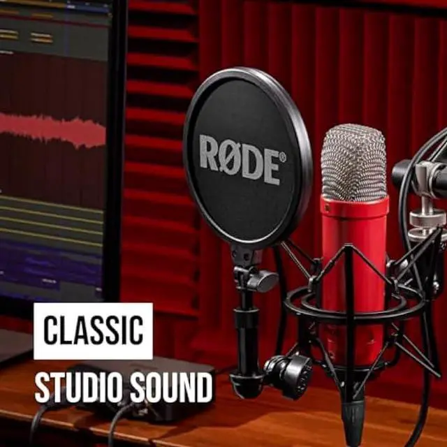 Alt view image 3 of 5 - RØDE NT1 Signature Series Large-Diaphragm Condenser Microphone with Shock Mount, Pop Filter and XLR Cable for Music Production, Vocal Recording, Streaming and Podcasting (Red)