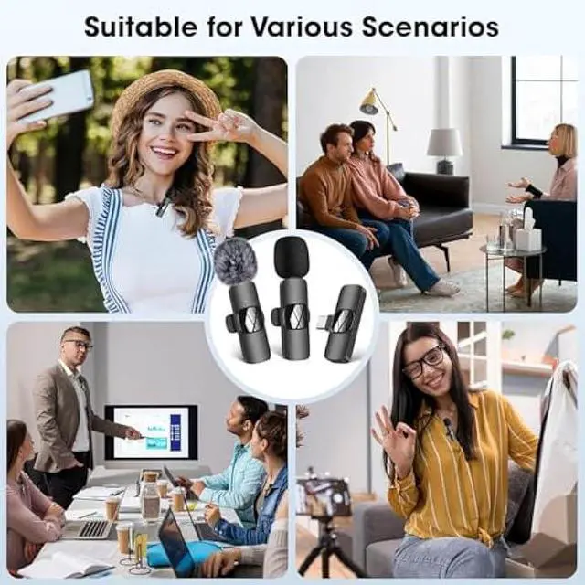 Alt view image 4 of 7 - Wireless Lavalier Microphone for Phone/iPhone/Computer, Dual Wireless Microphone for Video Recording, Live Stream, Vlog, YouTube, TikTok, Facebook, Zoom - Noise Reduction & Plug-Play