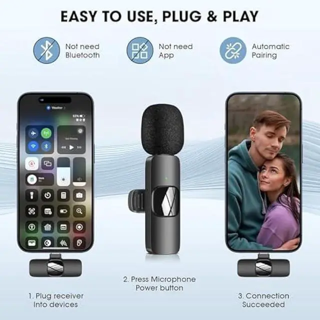 Alt view image 6 of 7 - Wireless Lavalier Microphone for Phone/iPhone/Computer, Dual Wireless Microphone for Video Recording, Live Stream, Vlog, YouTube, TikTok, Facebook, Zoom - Noise Reduction & Plug-Play