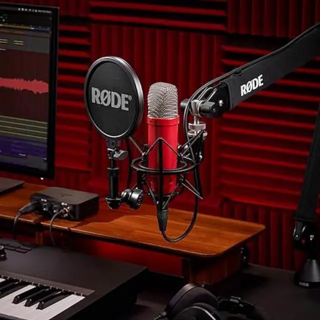 Alt view image 2 of 5 - RØDE NT1 Signature Series Large-Diaphragm Condenser Microphone with Shock Mount, Pop Filter and XLR Cable for Music Production, Vocal Recording, Streaming and Podcasting (Red)