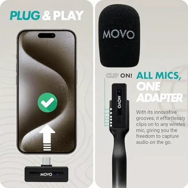 Alt view image 5 of 5 - Movo Wireless Mini UC Ultra Compact Wireless Lavalier Microphone for iPhone 15/16/17 and up with WMX-HM Handheld Adapter - Lapel Mic with Handle Mount for Content Creators, Interviews, Reporting