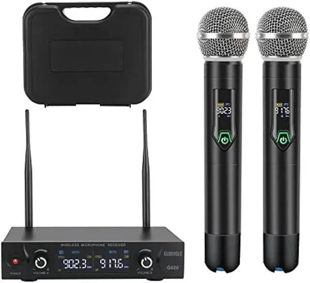 Main image of Wireless Microphone System with case, Metal UHF Dual Handheld 20 Channels Professional Cordless Mic System for Church, DJ, Karaoke,Wedding, Home KTV Set