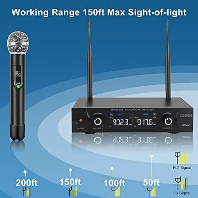 Alt view image 2 of 5 - Wireless Microphone System with case, Metal UHF Dual Handheld 20 Channels Professional Cordless Mic System for Church, DJ, Karaoke,Wedding, Home KTV Set