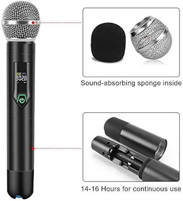Alt view image 3 of 5 - Wireless Microphone System with case, Metal UHF Dual Handheld 20 Channels Professional Cordless Mic System for Church, DJ, Karaoke,Wedding, Home KTV Set