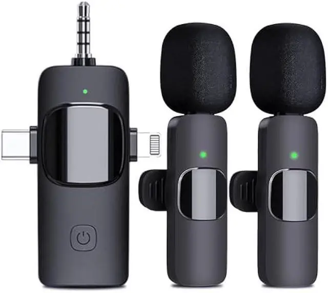 Main image of Wireless Microphone for iPhone, Android, Camera, iPad - 3 in 1 Dual Professional Lavalier Mini Mic with USB C, Plug-Play for Video Recording, YouTube, TikTok
