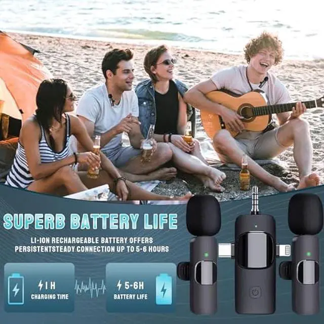 Alt view image 6 of 7 - Wireless Microphone for iPhone, Android, Camera, iPad - 3 in 1 Dual Professional Lavalier Mini Mic with USB C, Plug-Play for Video Recording, YouTube, TikTok