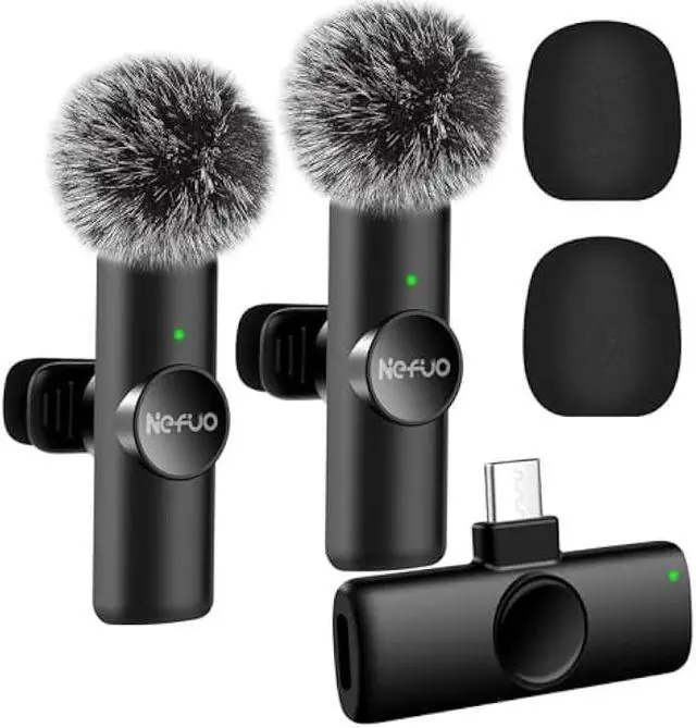 Main image of 2 Pack Type C Mini Wireless Lavalier Microphone for iPhone 15 & Android Devices, Crystal Clear Sound Quality with Noise Reduction Lapel Microphone Plug-Play for Podcast Vlog YouTube TikTok