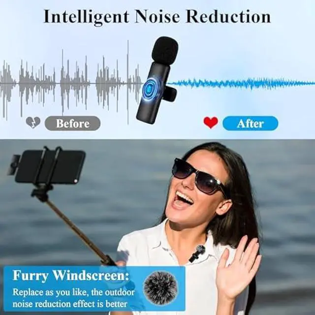 Alt view image 3 of 5 - 2 Pack Type C Mini Wireless Lavalier Microphone for iPhone 15 & Android Devices, Crystal Clear Sound Quality with Noise Reduction Lapel Microphone Plug-Play for Podcast Vlog YouTube TikTok