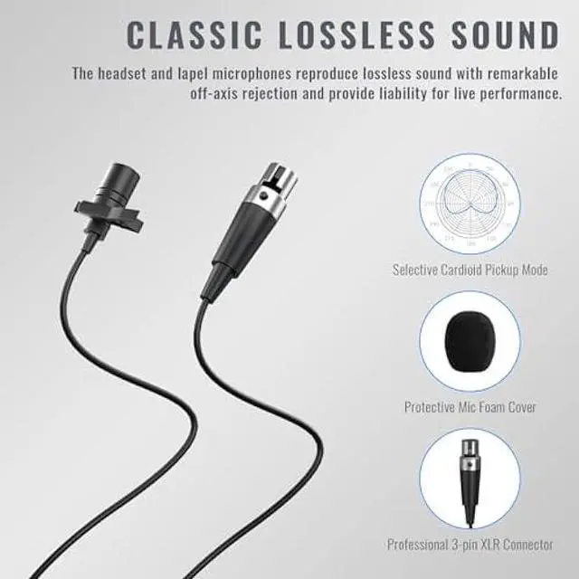 Alt view image 4 of 5 - Phenyx Pro UHF Wireless Microphone System w/ 2x30 Tunable Frequencies, Metal Cordless Mic Set, 200 ft Range, 2 Bodypacks & Headsets/Lapel Mics for Speaking, Singing, Church, DJ (PTU-52-2B)