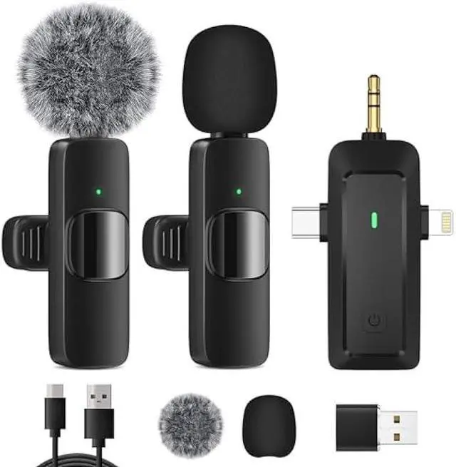 Main image of Wireless Lavalier Microphone for iPhone - Android Phone/Camera/Computer/Laptop, Professional Dual Lapel Mic with USB-C/3.5mm/USB Plug for Video Recording, Vlog, YouTube, TikTok