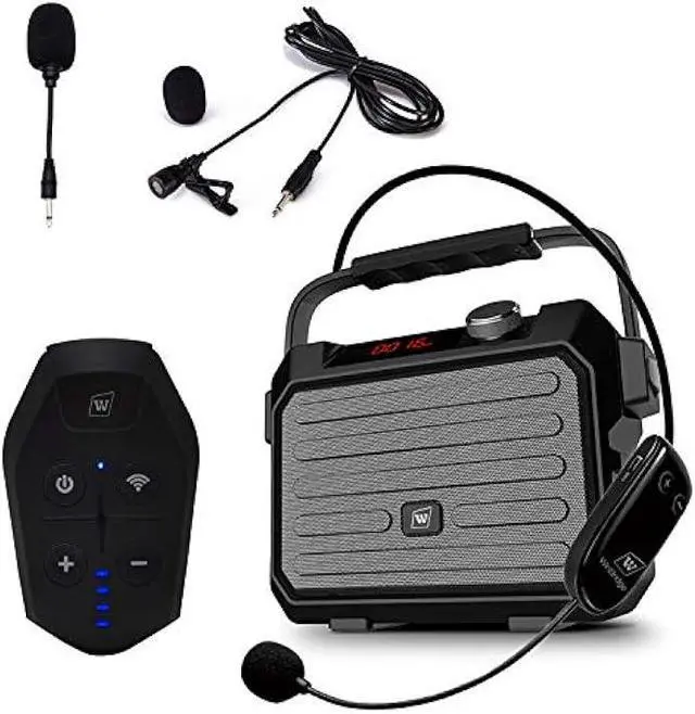 Main image of Wireless PA System with Wireless Headset Microphone Lavalier Lapel Microphone Transmitter, 30W Wireless Voice Amplifier Portable Megaphone Rechargeable Bluetooth Loudspeaker Speaker for Teacher Gifts