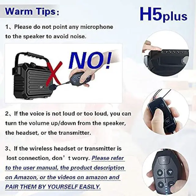 Alt view image 5 of 5 - Wireless PA System with Wireless Headset Microphone Lavalier Lapel Microphone Transmitter, 30W Wireless Voice Amplifier Portable Megaphone Rechargeable Bluetooth Loudspeaker Speaker for Teacher Gifts