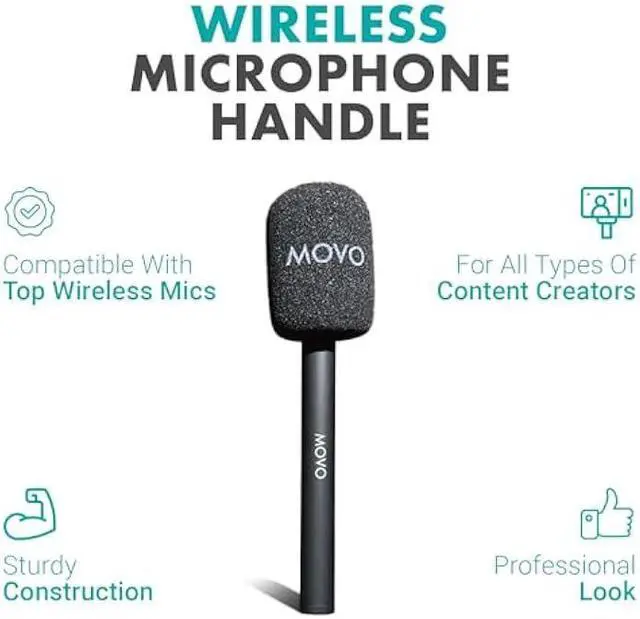 Alt view image 2 of 5 - Movo WMX-HM Mic Handle for DJI Mic, Rode Wireless GO, Hollyland Lark, and More - Wireless Interview Microphone Handle - Wireless Lav Mic Adapter for Vlogging, Interviews, Podcasting, Content Creation