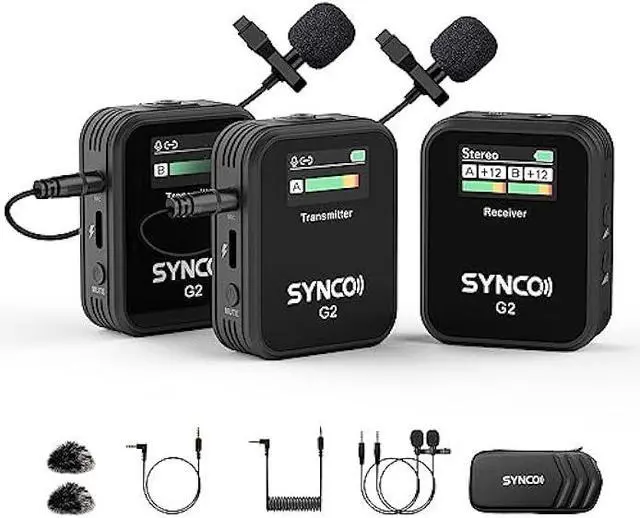 Main image of SYNCO Wireless Lavalier Microphone, G2(A2) 2.4G Dual Transmitter 48KHz 24Bit Lapel Mic 656FT 8H for Online Class Vlog Stream YouTube for Camera Smartphone Tablet
