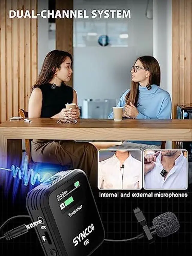 Alt view image 2 of 5 - SYNCO Wireless Lavalier Microphone, G2(A2) 2.4G Dual Transmitter 48KHz 24Bit Lapel Mic 656FT 8H for Online Class Vlog Stream YouTube for Camera Smartphone Tablet