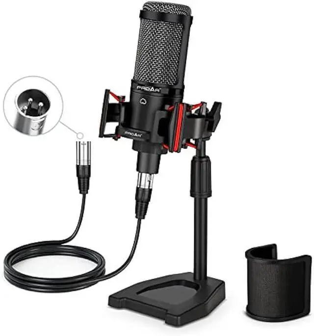 Main image of XLR Podcast Microphone Professional Cardioid Condenser Microphone for PC Computer Studio XLR Mic Kit for Recording/Podcasting/Streaming/Voice Over/ASMR/Home Studio/YouTube with Desktop Stand
