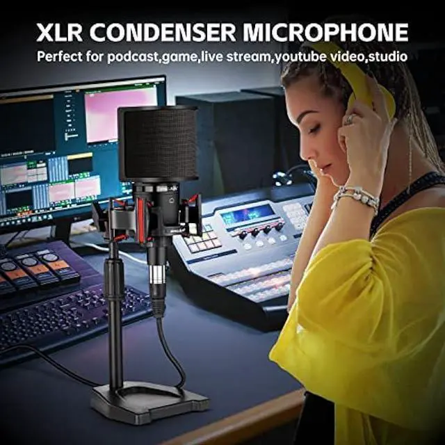 Alt view image 2 of 5 - XLR Podcast Microphone Professional Cardioid Condenser Microphone for PC Computer Studio XLR Mic Kit for Recording/Podcasting/Streaming/Voice Over/ASMR/Home Studio/YouTube with Desktop Stand