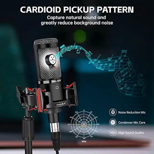 Alt view image 4 of 5 - XLR Podcast Microphone Professional Cardioid Condenser Microphone for PC Computer Studio XLR Mic Kit for Recording/Podcasting/Streaming/Voice Over/ASMR/Home Studio/YouTube with Desktop Stand