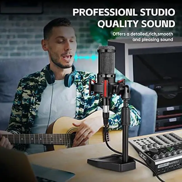 Alt view image 3 of 5 - XLR Podcast Microphone Professional Cardioid Condenser Microphone for PC Computer Studio XLR Mic Kit for Recording/Podcasting/Streaming/Voice Over/ASMR/Home Studio/YouTube with Desktop Stand