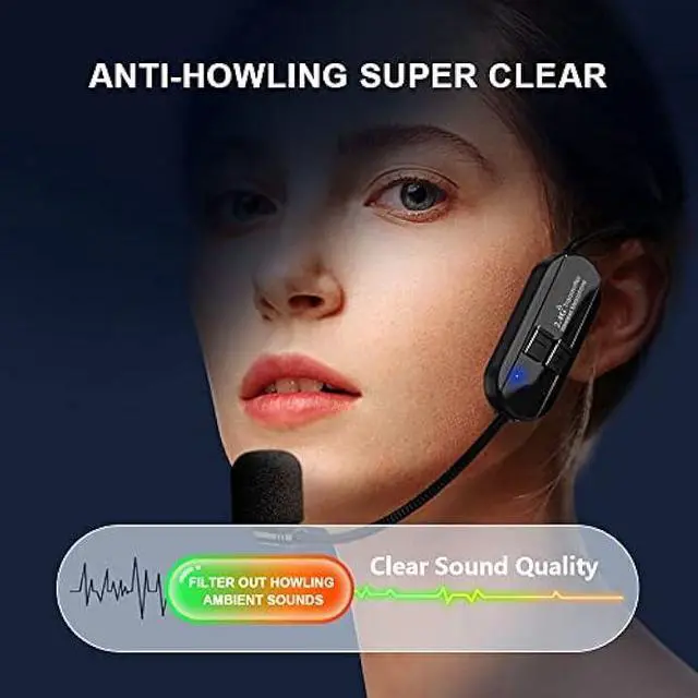 Alt view image 3 of 7 - Wireless Microphone Headset, 2.4GHz, 160ft Range, Dual Type-C Charging, 3D Stage Reverb Effects, Compatible with 6.35mm & 3.5mm Jacks