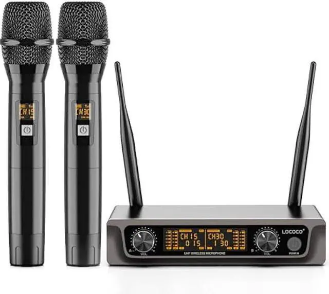 Main image of Lococo Wireless Handheld Microphone Karaoke System: Professional UHF Metal Dual Cordless Dynamic Mic Set - Long Transmission Range 200ft with Receiver for Home KTV, DJ Party, Church, Wedding, Meeting