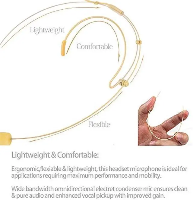 Alt view image 5 of 5 - Microphone Headset Discreet Headworn Earset Over Ear Hanging Mic Compatible with Shure Wireless System Bodypack Transmitter, Ideal for Lectures, Live Performance, Theater, Podcasts  Beige