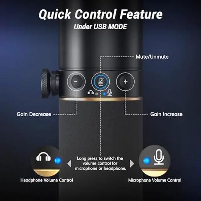Alt view image 5 of 7 - TONOR Dynamic Microphone, XLR/USB Microphone for Podcast, Recording, Streaming, Gaming, XLR Cardioid Studio Mic with Quick Mute, 3.5mm Headphone Jack, Volume Control, Mic with Desktop Stand, TD520