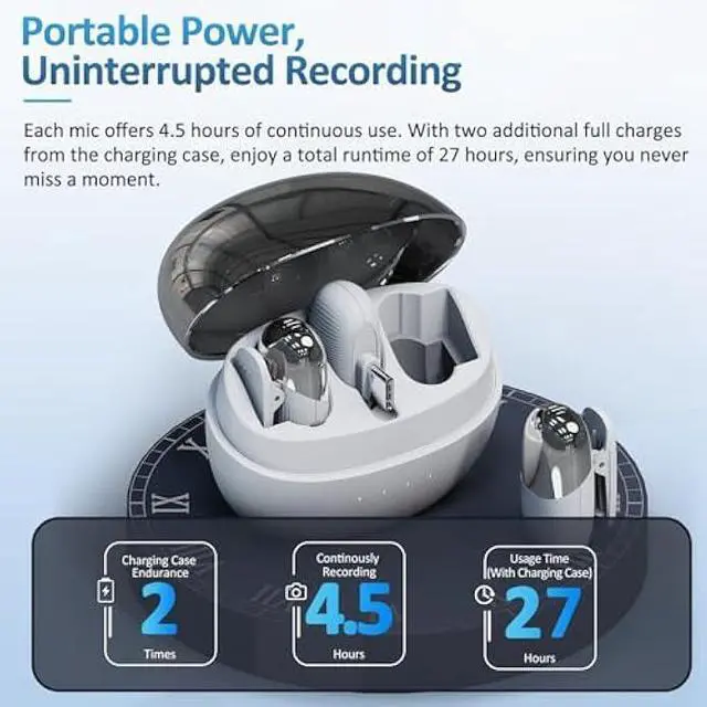 Alt view image 5 of 5 - S5 Wireless Lavalier Microphone for iPhone 16/15,Android USB C Phone,iPad,Laptop,Small Lapel iPhone Mic for Video Recording,Vlogging,HD Audio,262ft Range,Noise Reduction with Charging case