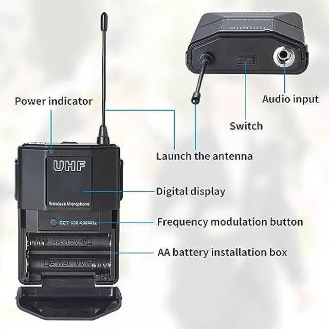 Alt view image 4 of 5 - 4 Channel UHF Wireless Microphone System with Lavalier Headset Mics, 4x50 Adjustable Frequencies, Ideal for Karaoke Meeting Church, 300ft Range (4 Bodypack)