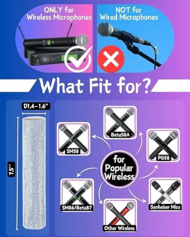 Alt view image 2 of 6 - Bling Wireless Microphone Decorate for Universal Handheld and Beta58 SM58 Beta87 PG58, Eyes Catching for Event (Mic NOT Included)