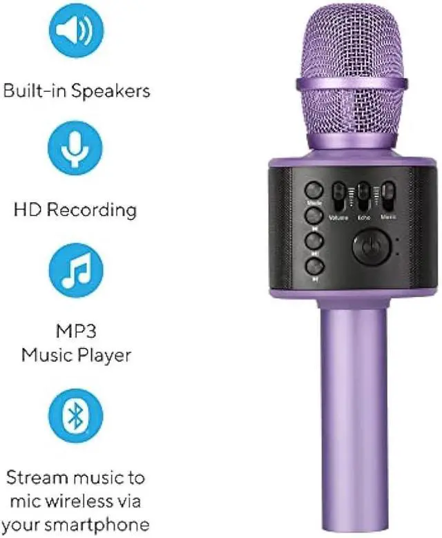 Alt view image 2 of 5 - Core Innovations Wireless Bluetooth Karaoke Microphone with Built-in Speakers + HD Recording, Portable Handheld Mic | Lilac