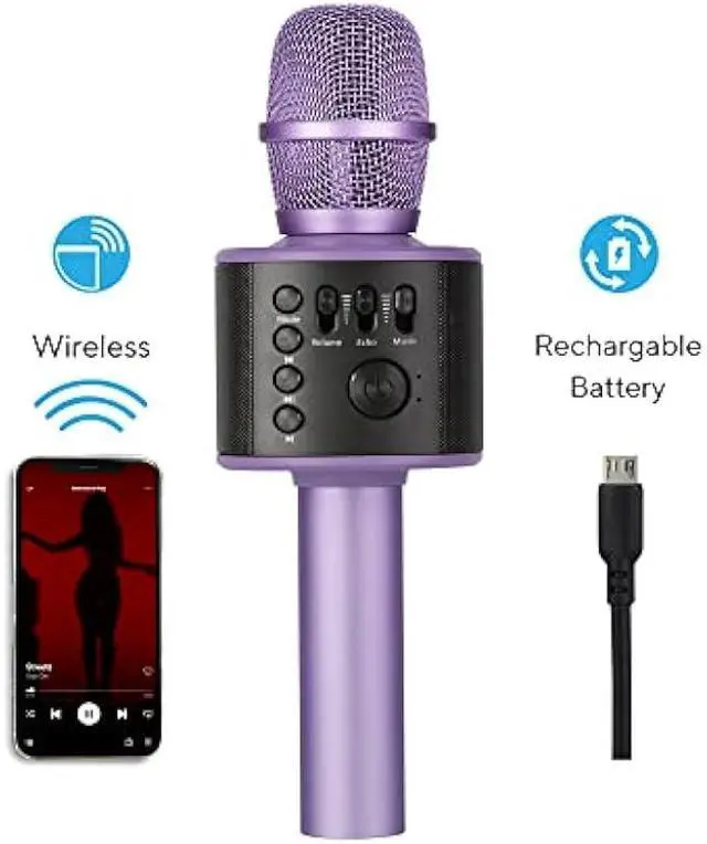Alt view image 5 of 5 - Core Innovations Wireless Bluetooth Karaoke Microphone with Built-in Speakers + HD Recording, Portable Handheld Mic | Lilac