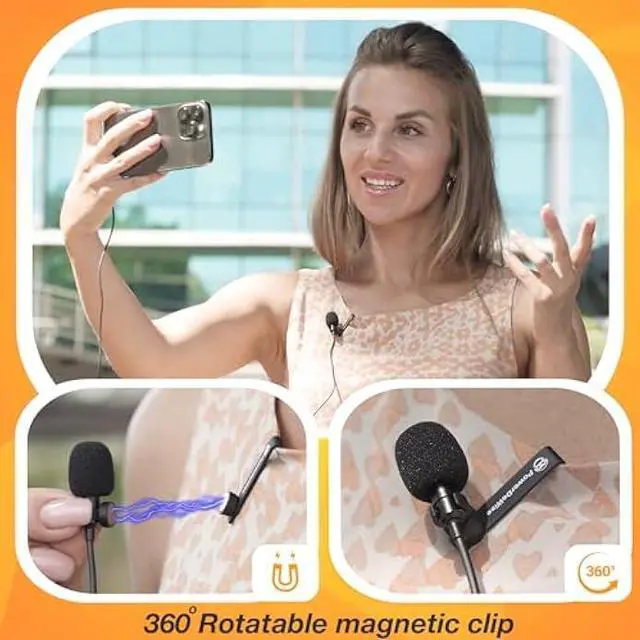Alt view image 2 of 6 - PowerDeWise Professional Grade Lavalier Clip On Microphone - Lav Mic for Camera Phone iPhone GoPro Video Recording ASMR - Small Noise Cancelling 3.5mm Tiny Shirt Microphone with Easy Clip On System
