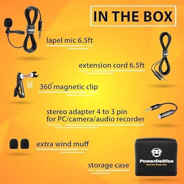 Alt view image 3 of 6 - PowerDeWise Professional Grade Lavalier Clip On Microphone - Lav Mic for Camera Phone iPhone GoPro Video Recording ASMR - Small Noise Cancelling 3.5mm Tiny Shirt Microphone with Easy Clip On System