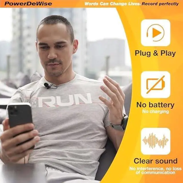 Alt view image 4 of 6 - PowerDeWise Professional Grade Lavalier Clip On Microphone - Lav Mic for Camera Phone iPhone GoPro Video Recording ASMR - Small Noise Cancelling 3.5mm Tiny Shirt Microphone with Easy Clip On System