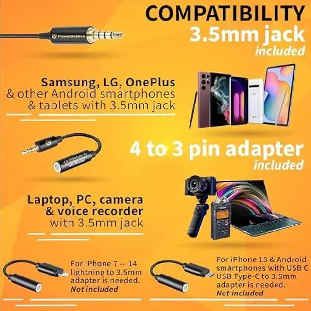 Alt view image 5 of 6 - PowerDeWise Professional Grade Lavalier Clip On Microphone - Lav Mic for Camera Phone iPhone GoPro Video Recording ASMR - Small Noise Cancelling 3.5mm Tiny Shirt Microphone with Easy Clip On System