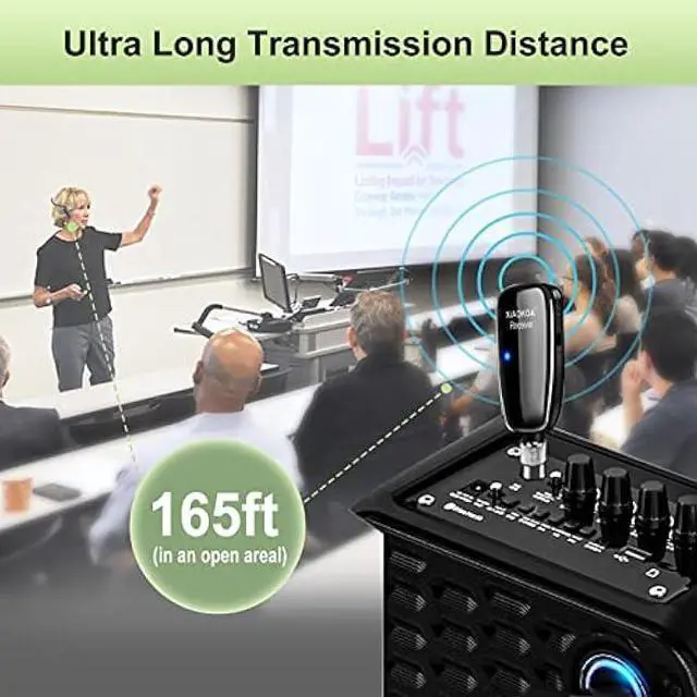 Alt view image 3 of 6 - XIAOKOA Wireless Microphone Headset, UHF Head Mic Speaker System, Professional Voice Amplifier Headset Microphones, with LED Digital Display, for Teaching Fitness Instructor Tour Guide