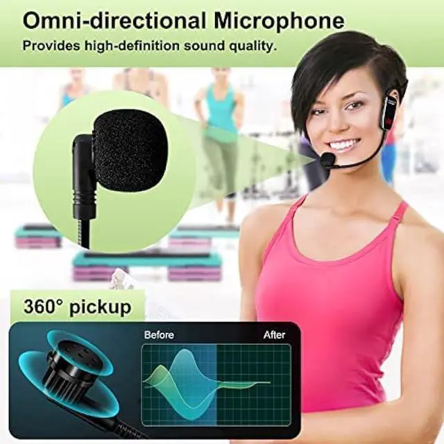 Alt view image 4 of 6 - XIAOKOA Wireless Microphone Headset, UHF Head Mic Speaker System, Professional Voice Amplifier Headset Microphones, with LED Digital Display, for Teaching Fitness Instructor Tour Guide