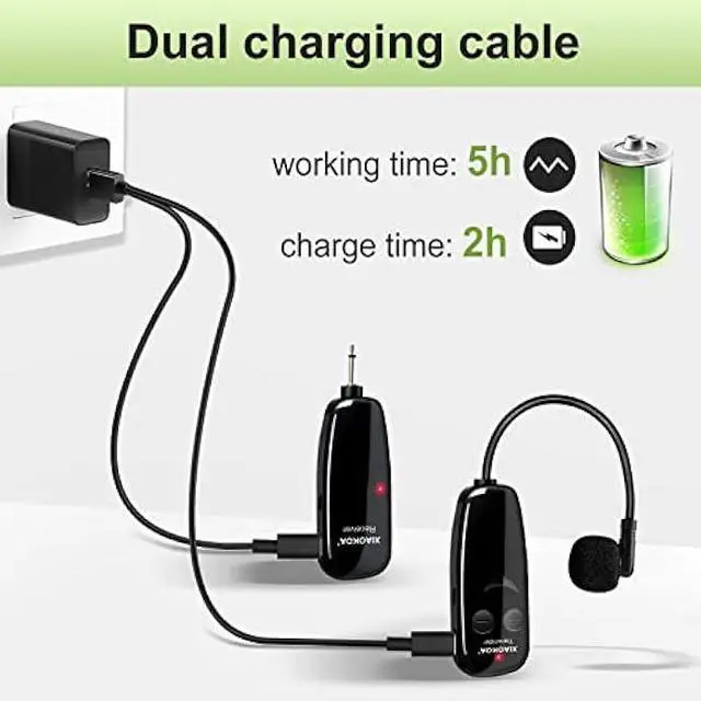Alt view image 6 of 6 - XIAOKOA Wireless Microphone Headset, UHF Head Mic Speaker System, Professional Voice Amplifier Headset Microphones, with LED Digital Display, for Teaching Fitness Instructor Tour Guide