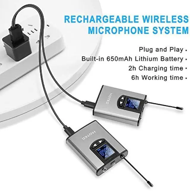 Alt view image 5 of 6 - HOTEC UHF Wireless Microphone System with Dual Lapel/Lavalier and Headset Microphones Over PA, Mixer, Speaker, Karaoke Machine for Church, Training, Classroom, Interview (H-K25)