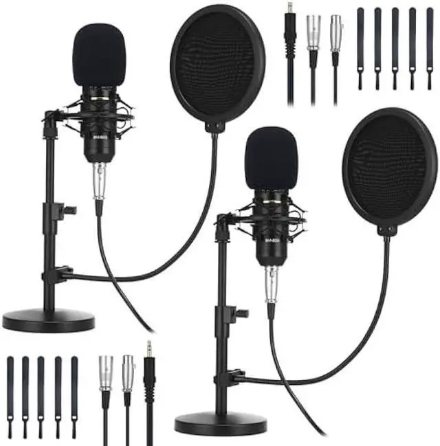 Main image of Sherr 4 Pack XLR Condenser Microphone Professional Studio Cardioid Microphone Kit Include Cardioid Mics Shock Stand Windproof Cotton Blowout Net Metal Stand Male Female Cable for Podcasting Record