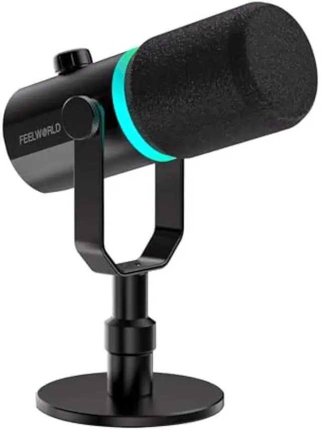Main image of FEELWORLD PM1 XLR USB Dynamic Microphone with Desktop Stand Gifts for Podcast Recording PC Computer Gaming Live Streaming Vocal Voice-Over, Studio Metal Mic, RGB Light, Mute Button, Headphones Jack