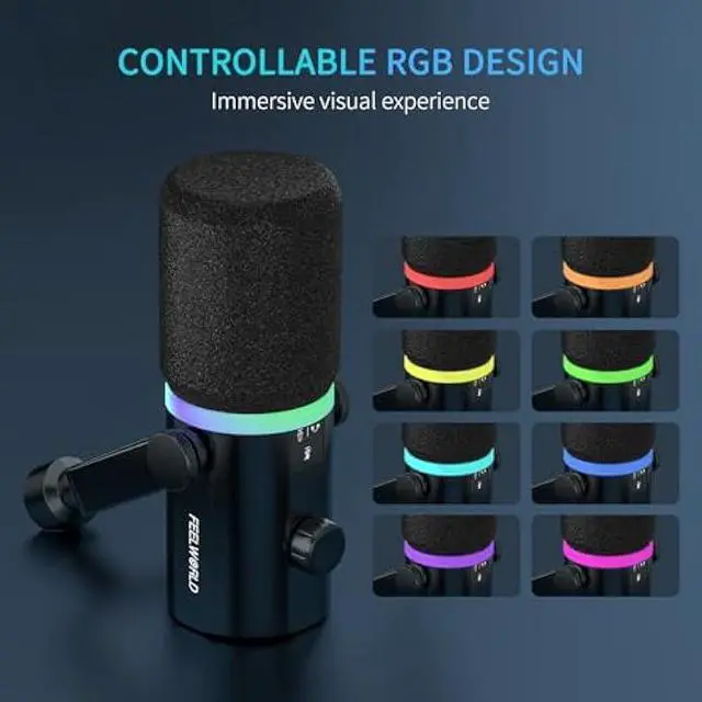 Alt view image 5 of 5 - FEELWORLD PM1 XLR USB Dynamic Microphone with Desktop Stand Gifts for Podcast Recording PC Computer Gaming Live Streaming Vocal Voice-Over, Studio Metal Mic, RGB Light, Mute Button, Headphones Jack