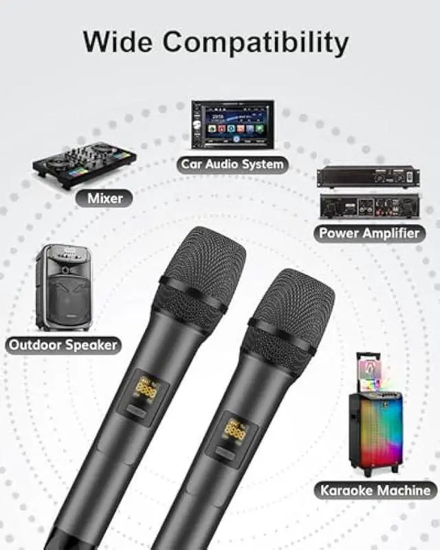 Alt view image 5 of 5 - TONOR Dual Wireless Microphone Systems, UHF Cordless Karaoke Microfono Set, Metal Handheld Dynamic Mic 200ft for Singing with Receiver for Karaoke, DJ Party, Church, Wedding, Speech, PA TW450 Grey