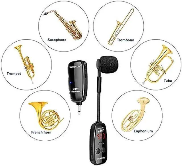 Alt view image 4 of 5 - XIAOKOA UHF Wireless Instruments Microphone,Saxophone Microphone,Wireless Receiver and Transmitter,164ft Range,Plug and Play,Great for Trumpets, Clarinet, Cello