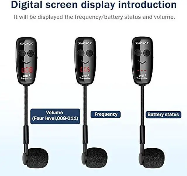 Alt view image 5 of 5 - XIAOKOA UHF Wireless Instruments Microphone,Saxophone Microphone,Wireless Receiver and Transmitter,164ft Range,Plug and Play,Great for Trumpets, Clarinet, Cello