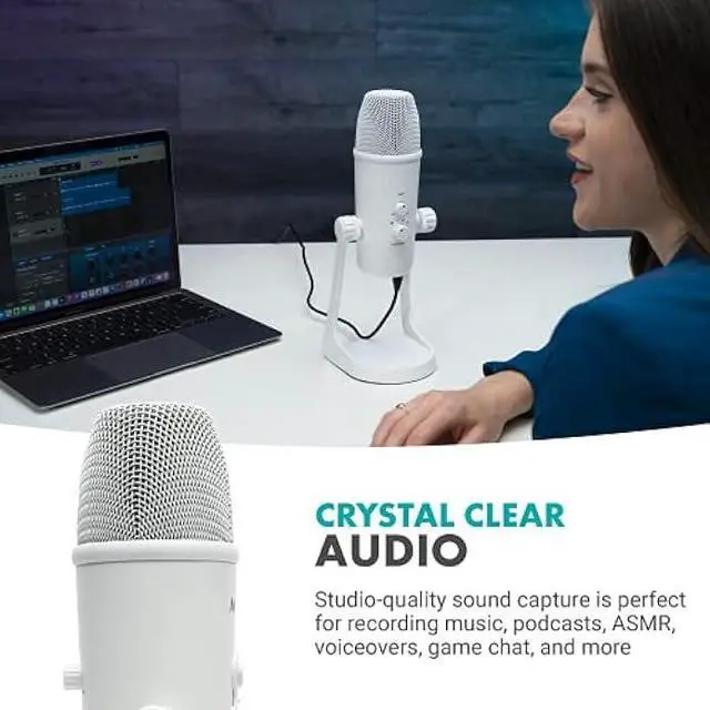 Alt view image 2 of 7 - Movo UM700W White Desktop USB Microphone for Computer - Studio Mic with 4 Pickup Patterns - USB Gaming Microphone for PC, Mac, and Android - Best Mic for Podcast Recording and Streaming Setup