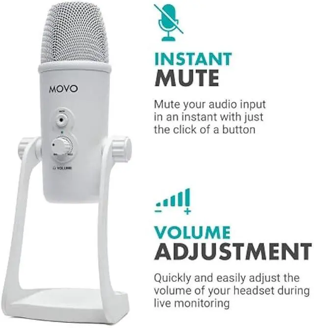 Alt view image 3 of 7 - Movo UM700W White Desktop USB Microphone for Computer - Studio Mic with 4 Pickup Patterns - USB Gaming Microphone for PC, Mac, and Android - Best Mic for Podcast Recording and Streaming Setup