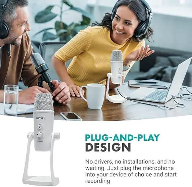 Alt view image 4 of 7 - Movo UM700W White Desktop USB Microphone for Computer - Studio Mic with 4 Pickup Patterns - USB Gaming Microphone for PC, Mac, and Android - Best Mic for Podcast Recording and Streaming Setup