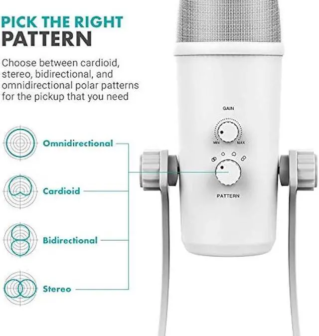Alt view image 5 of 7 - Movo UM700W White Desktop USB Microphone for Computer - Studio Mic with 4 Pickup Patterns - USB Gaming Microphone for PC, Mac, and Android - Best Mic for Podcast Recording and Streaming Setup